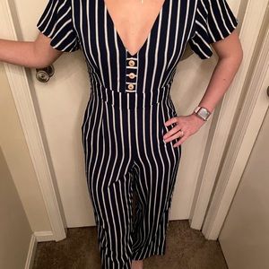 Navy and White Striped Jumpsuit